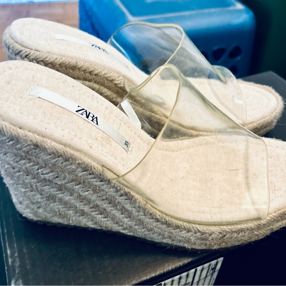 Zara Jute & Vinyl Platform Sandals, Sz 7.5 (38) NWOT